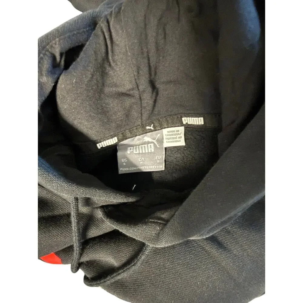 Puma Hoodie Mens Sweatshirt Black Size small red logo - Picture 8 of 10
